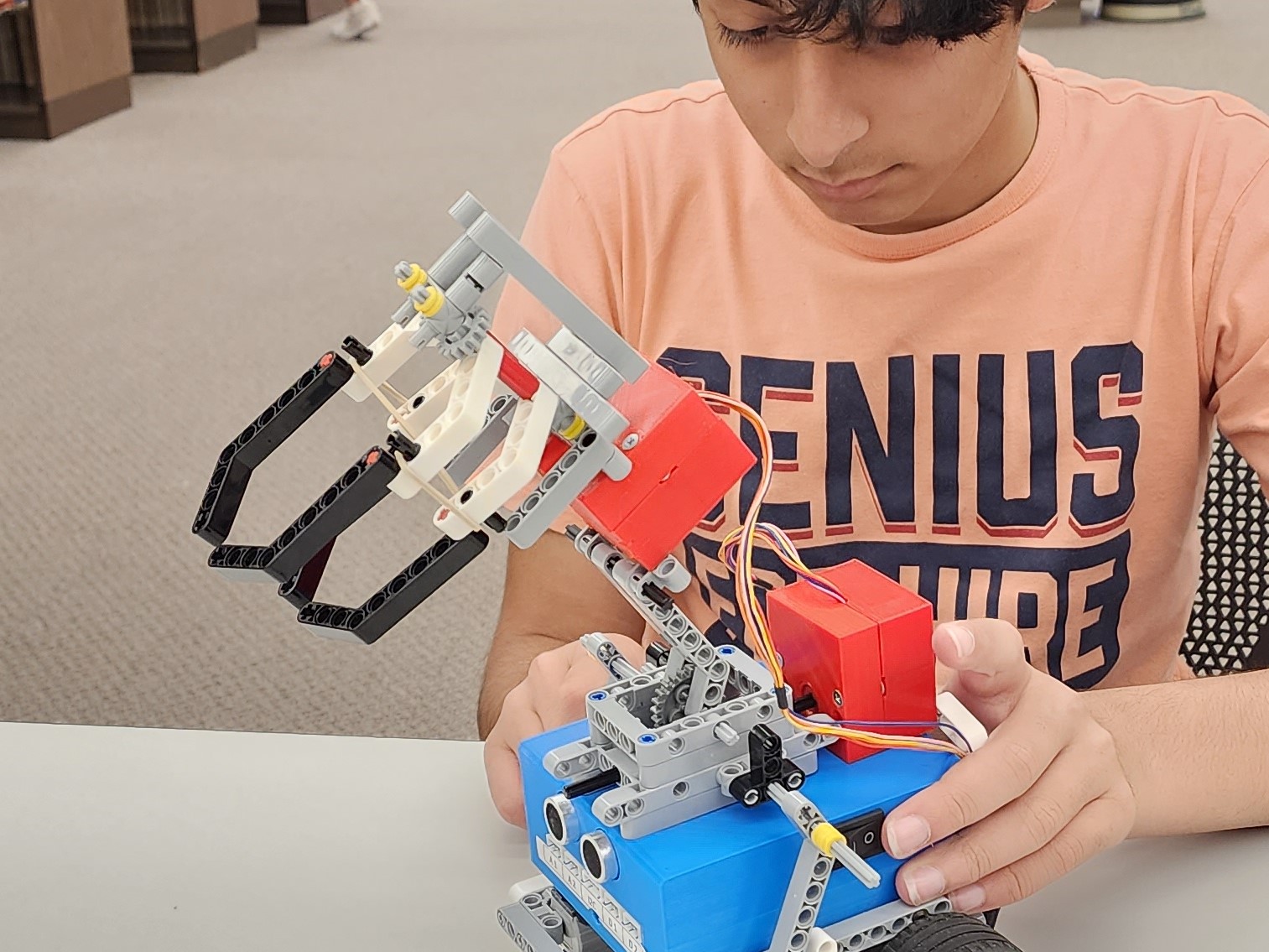 Student working on a robotics project